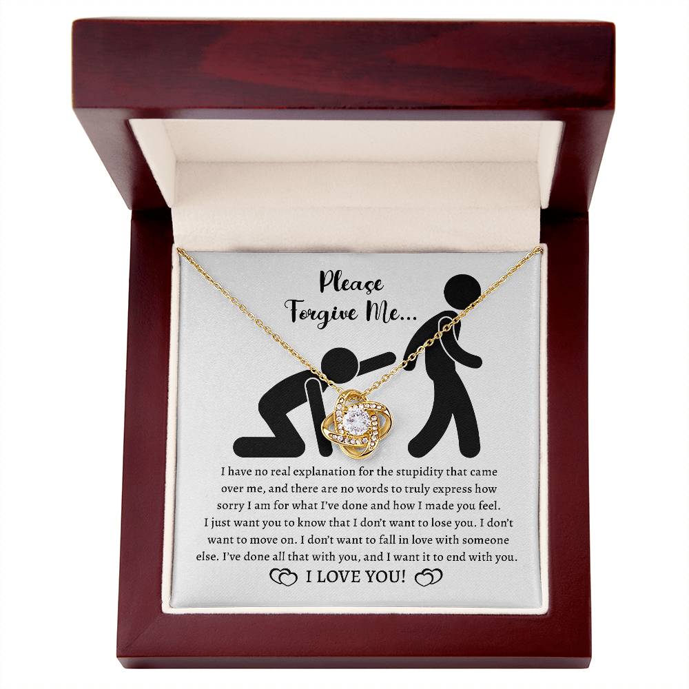 Please forgive me, apologize with this gorgeous love knot pendant necklace with luxury mahogany box and message card.