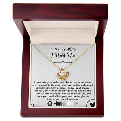 I´m so sorry for my mistakes, apologize with this beautiful love knot pendant necklace that will melt her heart, comes with message card.