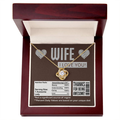 To my beautiful wife, thanks for being awesome! Groom to bride message card with love knot necklace.