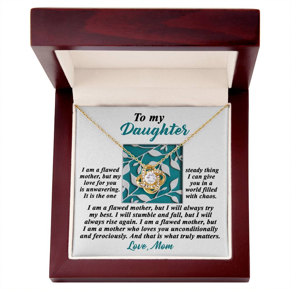 custom made message card with Love knot pendant necklace, gift from Mom to daughter. Birthday or anniversary present idea.