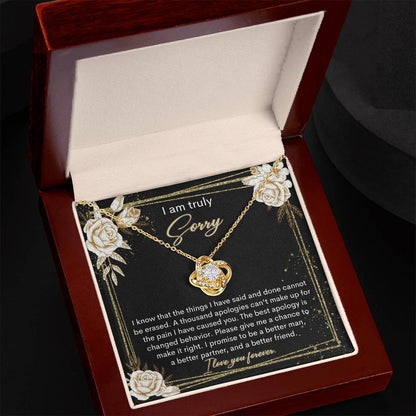 I am truly sorry, message card with genuine heartfelt apology. comes with love knot pendant necklace and luxury jewelry box.