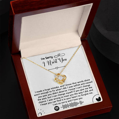 I´m so sorry for my mistakes, apologize with this beautiful love knot pendant necklace that will melt her heart, comes with message card.