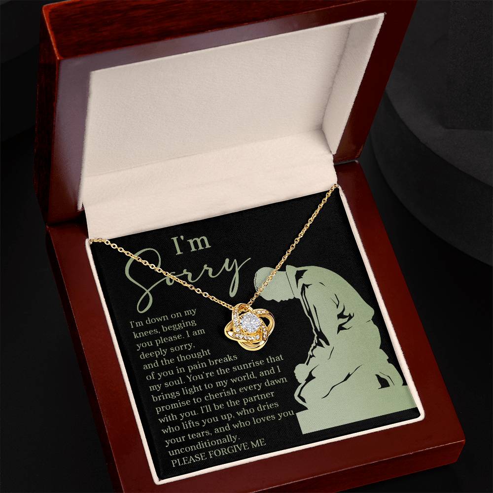 I would like to apologize, please forgive me. Sincere apology with message card and love knot pendant necklace.