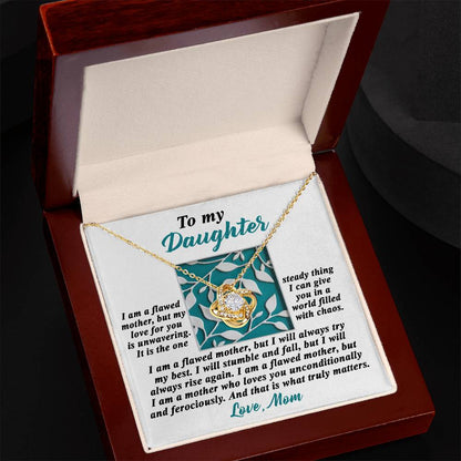 custom made message card with Love knot pendant necklace, gift from Mom to daughter. Birthday or anniversary present idea.