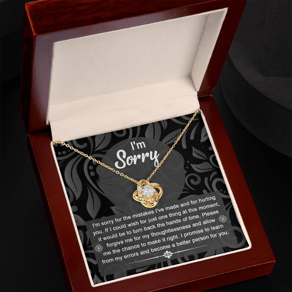 Apologize to your loved one with this message card with love knot necklace, Surprise them with this gorgeous gift today!