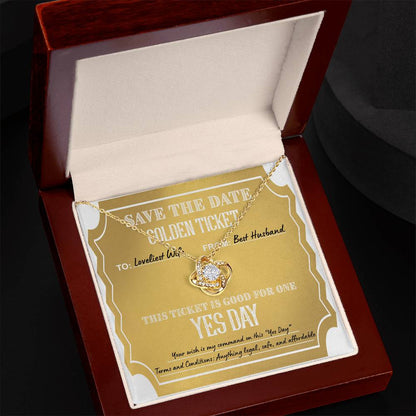 To loveliest wife from best husband, Love knot pendant necklace for her on wedding day.