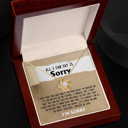 From my heart to yours, an honest apology to let you know am truly sorry. Message card greeting with love knot necklace.