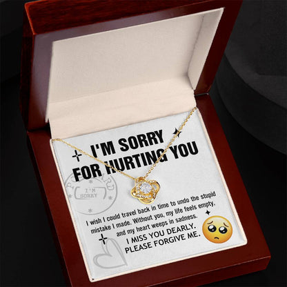 One way to apologize is to gift a message card with love knot pendant necklace with letter of apology.