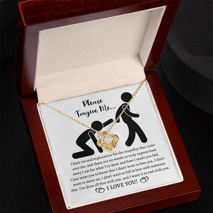 Please forgive me, apologize with this gorgeous love knot pendant necklace with luxury mahogany box and message card.