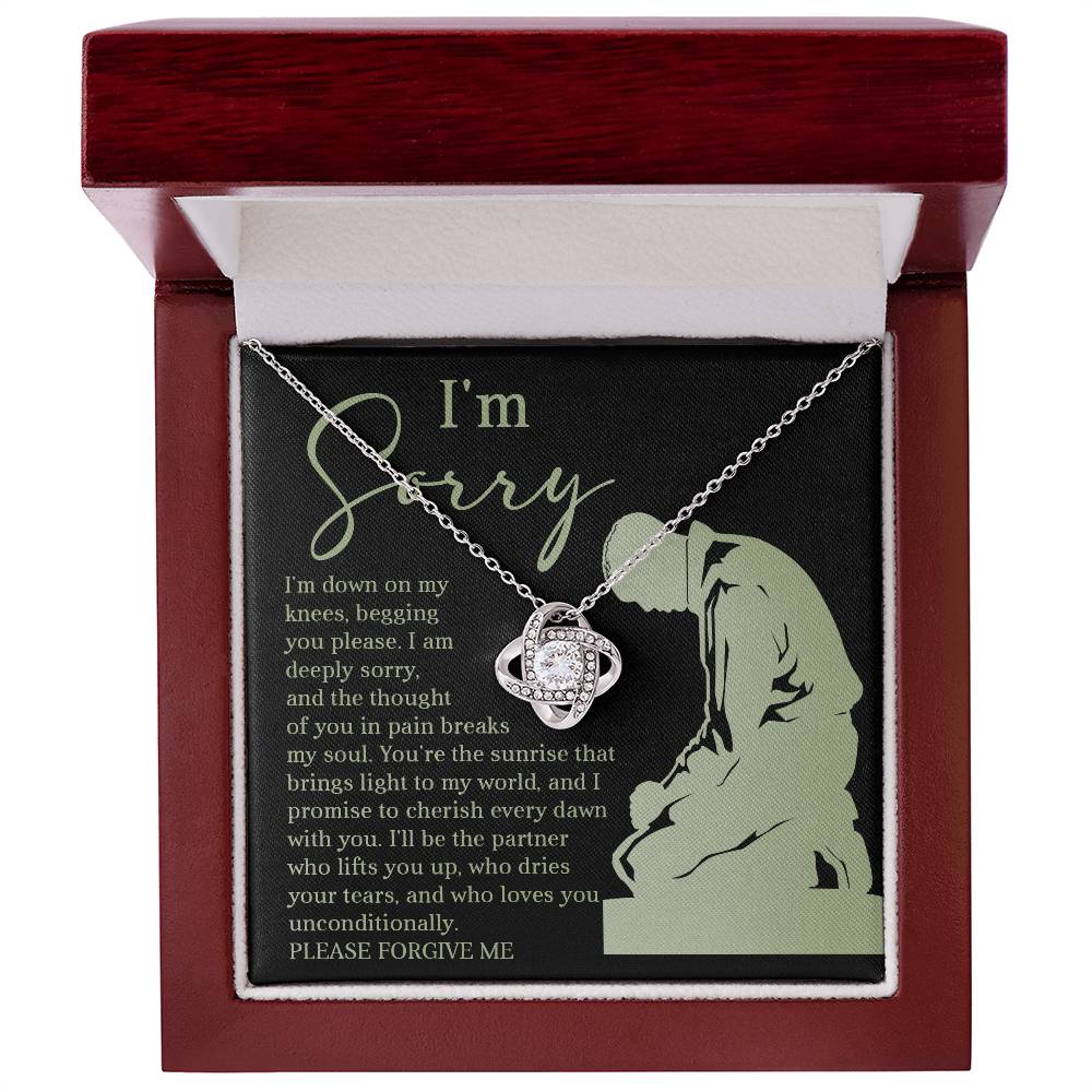 I would like to apologize, please forgive me. Sincere apology with message card and love knot pendant necklace.