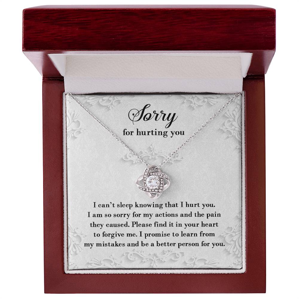 I 'am  sorry for hurting you, sincere apology from the heart, message card with love knot necklace.