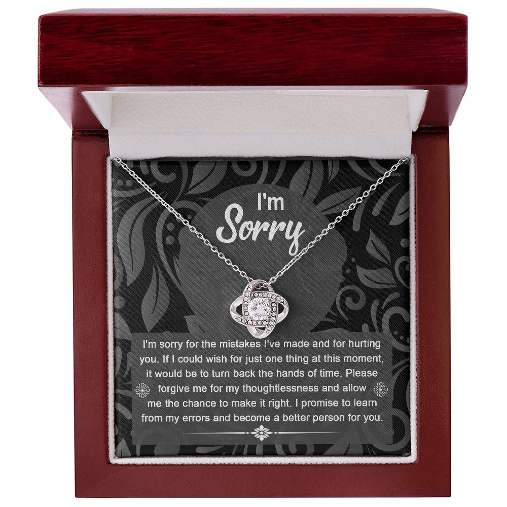 Apologize to your loved one with this message card with love knot necklace, Surprise them with this gorgeous gift today!