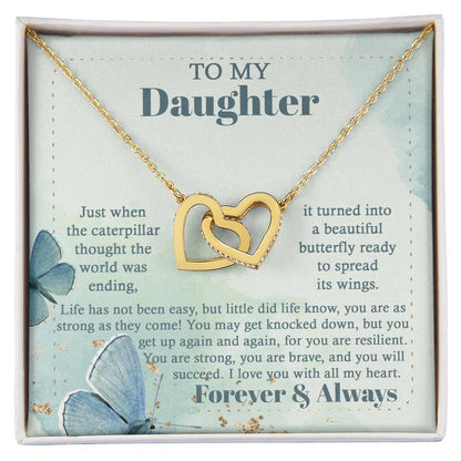 To my daughter, I will love you forever and always, message card with love knot necklace from mom, dad on birthday, wedding day and other celebrations.