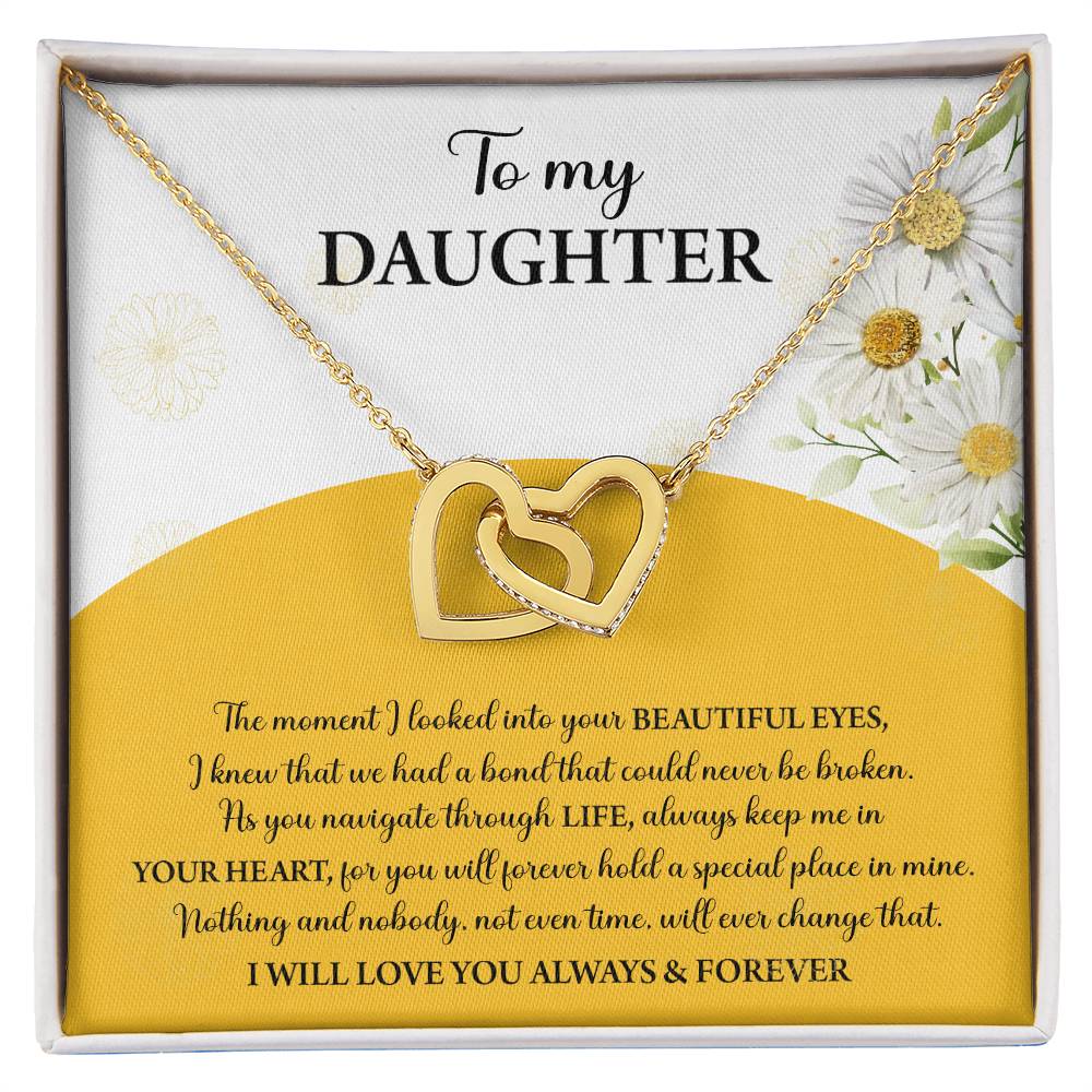 To my daughter, interlocking hearts necklace for daughter from loving mom.