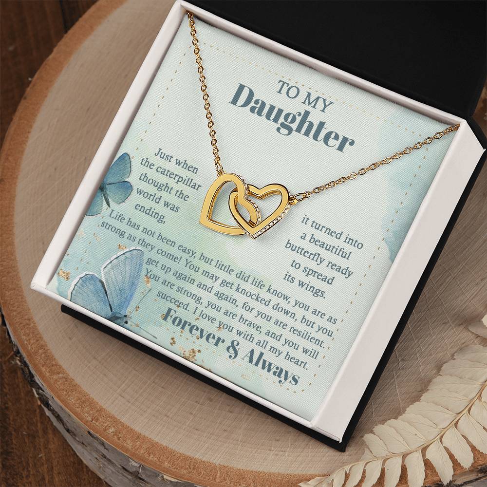 To my daughter, I will love you forever and always, message card with love knot necklace from mom, dad on birthday, wedding day and other celebrations.