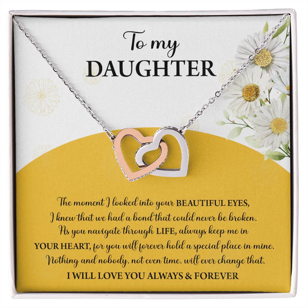 To my daughter, interlocking hearts necklace for daughter from loving mom.