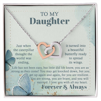 To my daughter, I will love you forever and always, message card with love knot necklace from mom, dad on birthday, wedding day and other celebrations.