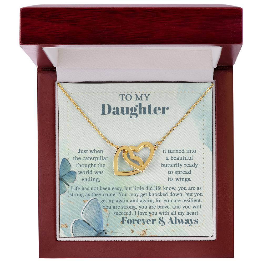 To my daughter, I will love you forever and always, message card with love knot necklace from mom, dad on birthday, wedding day and other celebrations.