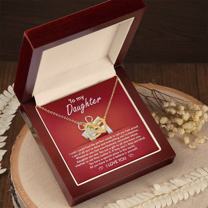 To my dear daughter, Interlocking hearts necklace for  daughter together with heartfelt  greeting on message card.