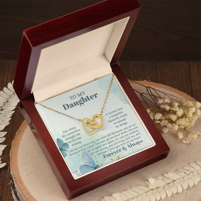 To my daughter, I will love you forever and always, message card with love knot necklace from mom, dad on birthday, wedding day and other celebrations.