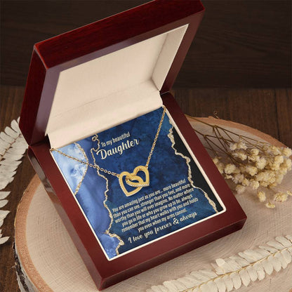 Present for daughter, lovely message card gift with interlocking hearts necklace on wedding, birthday, anniversary celebrations.