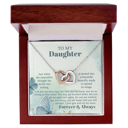 To my daughter, I will love you forever and always, message card with love knot necklace from mom, dad on birthday, wedding day and other celebrations.