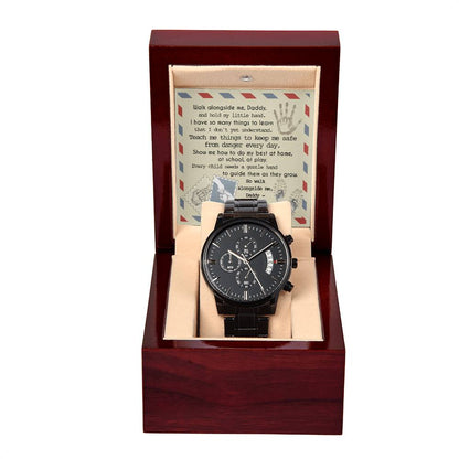 Special Father´s day gift for my special Dad. Message card includes Black chronograph stainless steel watch