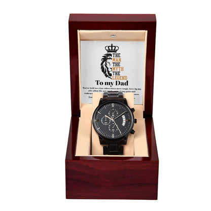 Special message card for Dad on father´s day. Celebrate Dad with this exclusive chronographic metal wrist watch.