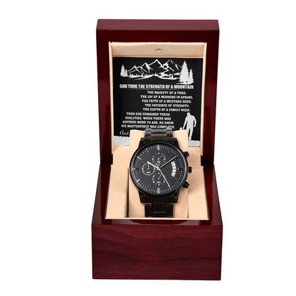 Father´s day present from son, daughter- black chronograph watch with message card for dad. Perfect gift idea for all the men in your life.