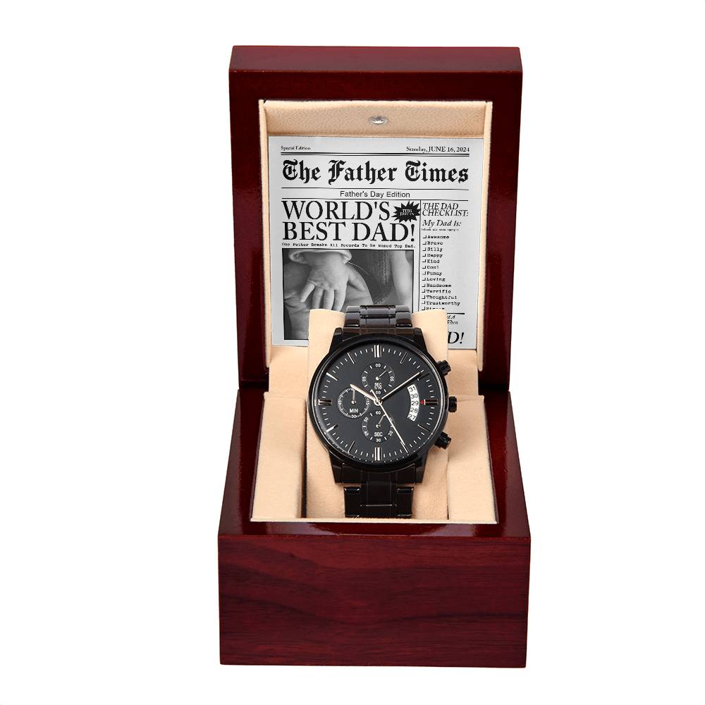 To my Father, men´s chronographic metal wrist watch with message card, gift for Dad.