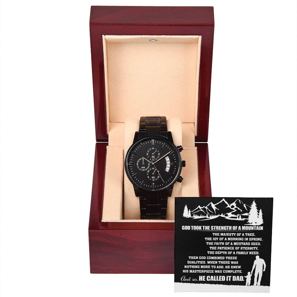 Father´s day present from son, daughter- black chronograph watch with message card for dad. Perfect gift idea for all the men in your life.