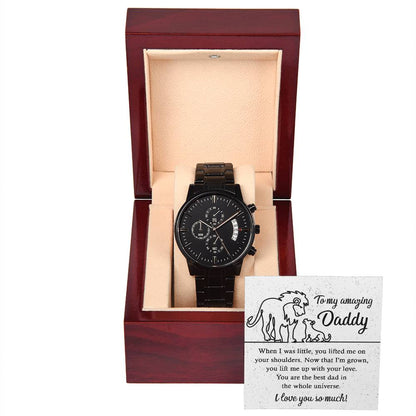 To my amazing Daddy, Gift for dad on birthday and father´s day. Black chronograph watch for father as anniversary momento.