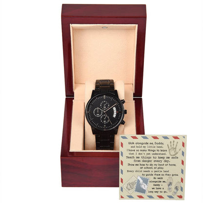 Special Father´s day gift for my special Dad. Message card includes Black chronograph stainless steel watch