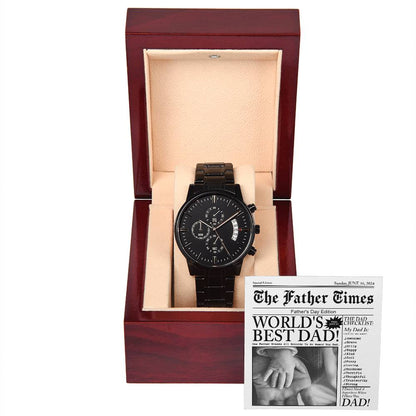 To my Father, men´s chronographic metal wrist watch with message card, gift for Dad.