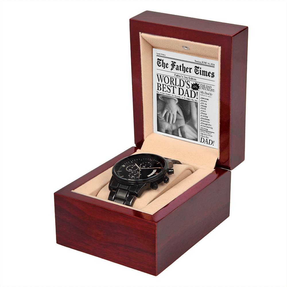 To my Father, men´s chronographic metal wrist watch with message card, gift for Dad.