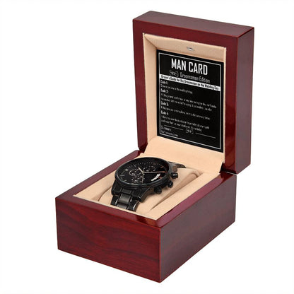 Gift idea for groomsman from groom on wedding day, message card with chronograph watch, printed and shipped from the USA.