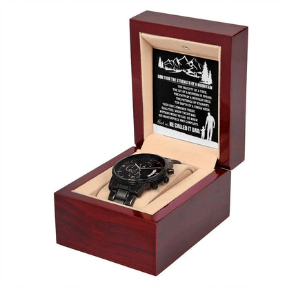 Father´s day present from son, daughter- black chronograph watch with message card for dad. Perfect gift idea for all the men in your life.