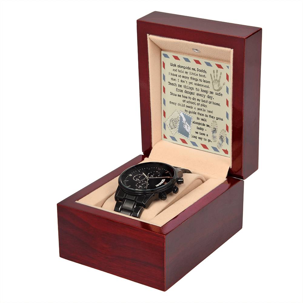 Special Father´s day gift for my special Dad. Message card includes Black chronograph stainless steel watch