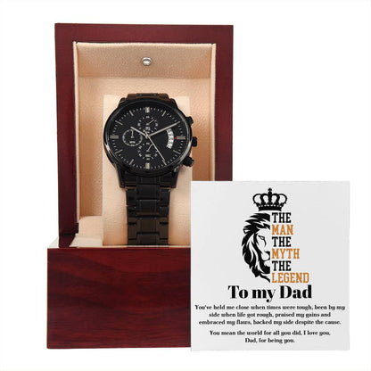 Special message card for Dad on father´s day. Celebrate Dad with this exclusive chronographic metal wrist watch.