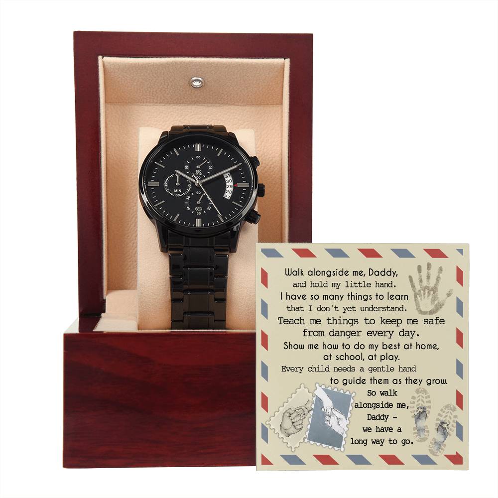 Special Father´s day gift for my special Dad. Message card includes Black chronograph stainless steel watch