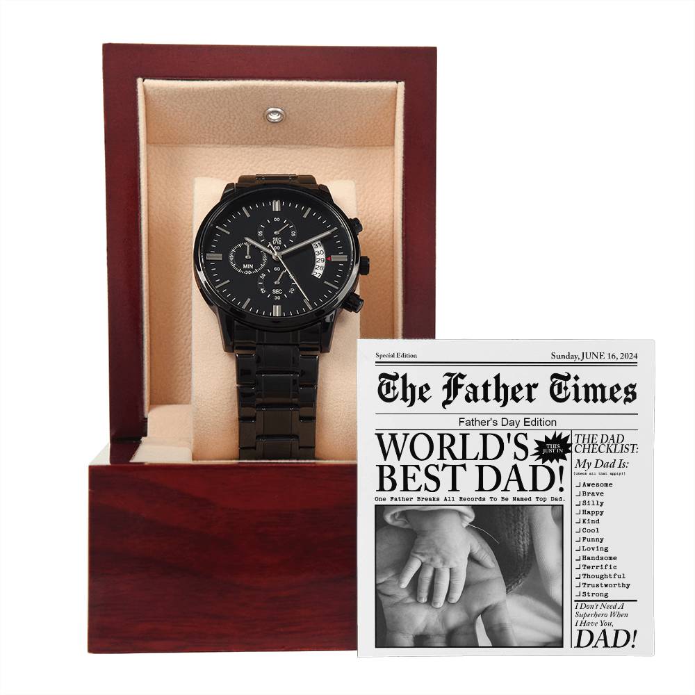 To my Father, men´s chronographic metal wrist watch with message card, gift for Dad.