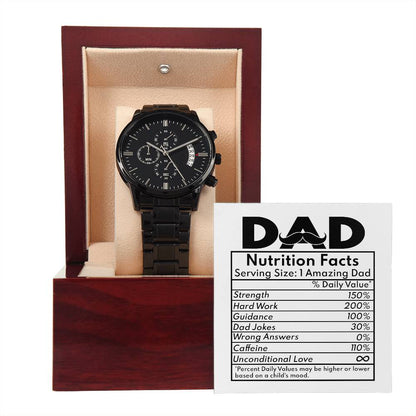 A special message card for Dad on father´s day or birthday celebration. This funny but witty gift will surely bring a smile to his face, black chronograph watch.