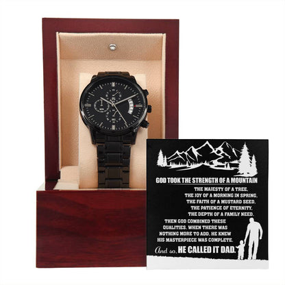 Father´s day present from son, daughter- black chronograph watch with message card for dad. Perfect gift idea for all the men in your life.