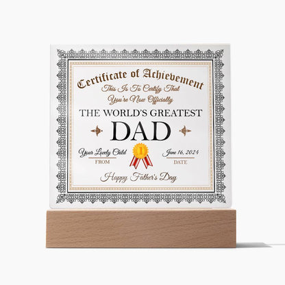 Father´s day gift idea. Celebrate Dad on birthday, father´s day and other anniversaries with this awesome message on square acrylic plaque printed and shipped from the US