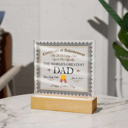 Father´s day gift idea. Celebrate Dad on birthday, father´s day and other anniversaries with this awesome message on square acrylic plaque printed and shipped from the US