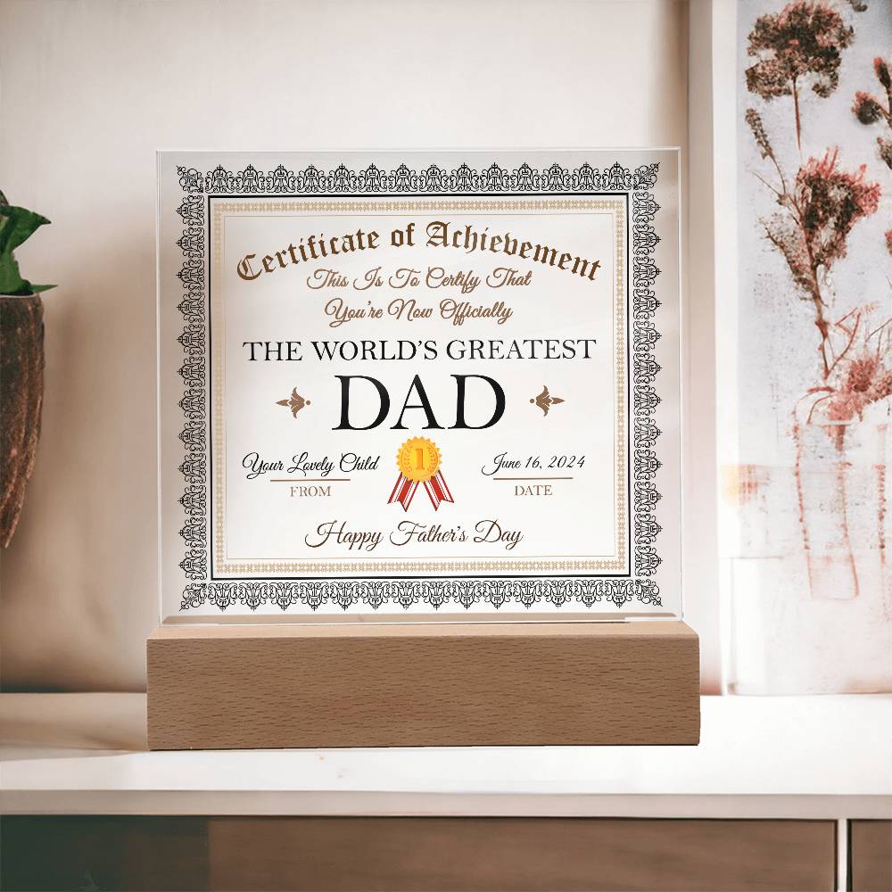 Father´s day gift idea. Celebrate Dad on birthday, father´s day and other anniversaries with this awesome message on square acrylic plaque printed and shipped from the US