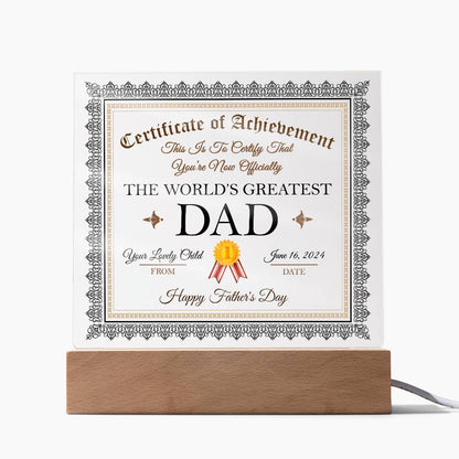 Father´s day gift idea. Celebrate Dad on birthday, father´s day and other anniversaries with this awesome message on square acrylic plaque printed and shipped from the US