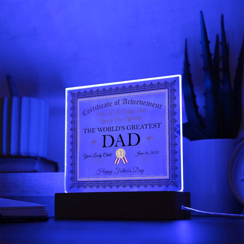 Father´s day gift idea. Celebrate Dad on birthday, father´s day and other anniversaries with this awesome message on square acrylic plaque printed and shipped from the US