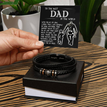 To the best Dad- Love you forever - Men´s vegan leather bracelet with message card for dad.