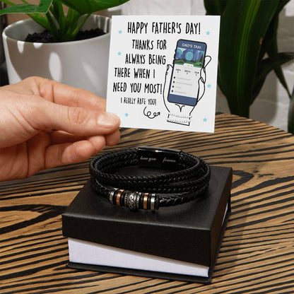 Happy Father´s day wishes for Dad. Gift card message with bracelet to commemorate Dad on international father´s day celebration.